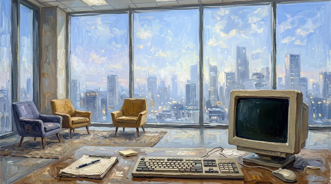 Imagem de uma recepção antiga em uma cidade moderna